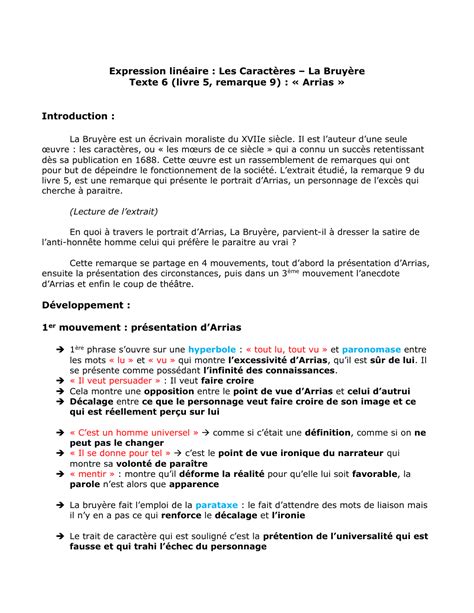 Expression Linéaire Les Caractères La Bruyère Texte 6 Livre 5