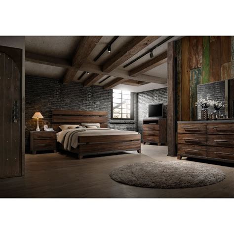 Modern Rustic Brown 4 Piece Queen Bedroom Set Forge Rc