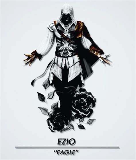 An Image Of A Man In Black And White With Flowers On His Chest Standing Next To The Words Ezo Eagle