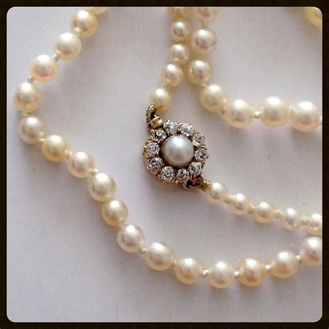 Vintage Cultured Pearl 30ct Diamond Clasp 14k Necklace Strand From