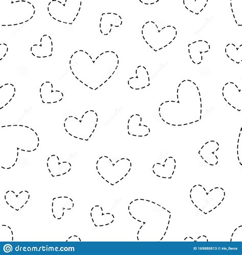 Hand Drawn Retro Hearts Seamless Patternscribble Black Hearts With