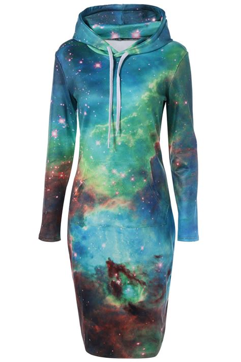 2133 Hooded 3d Galaxy Print With Pocket Dress Fashion Clothes