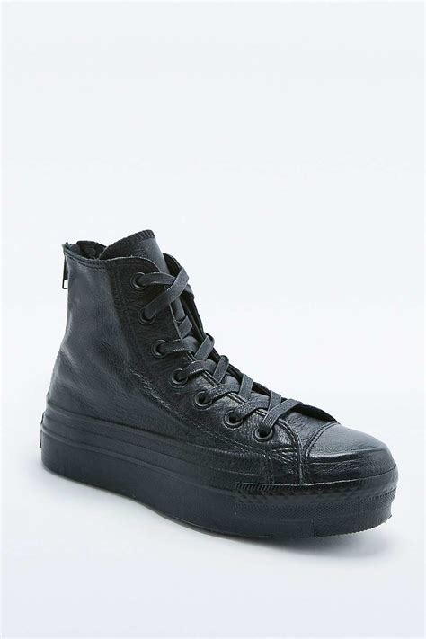 Converse Chuck Taylor Black Leather Platform High Top Trainers Lyst Uk