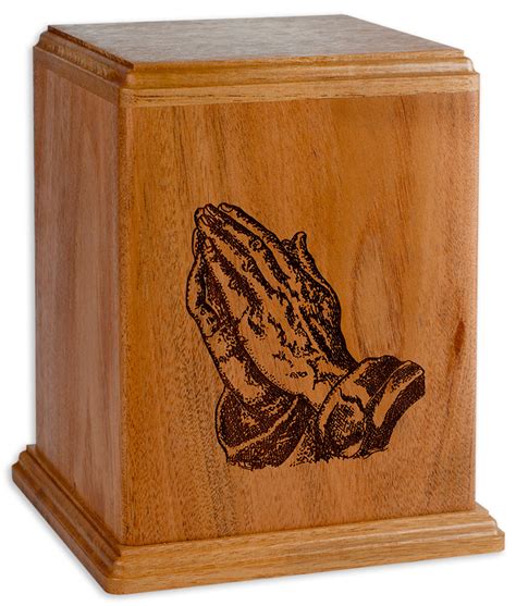 Praying Hands Laser Carved Wood Cremation Urn In 200 And 400 Cu In