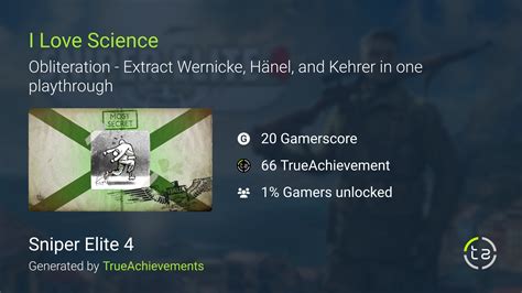 I Love Science Achievement In Sniper Elite 4