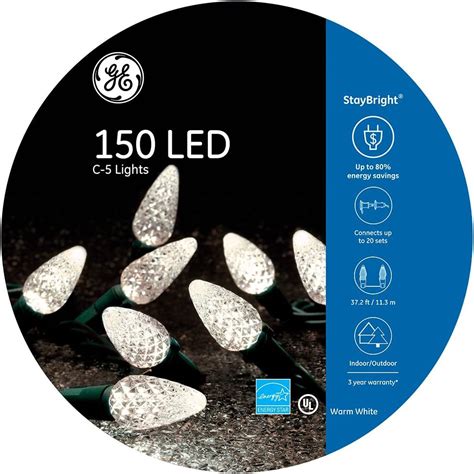 GE StayBright 150 LED C 5 Lights Warm White With Green Wire 37 2 FT