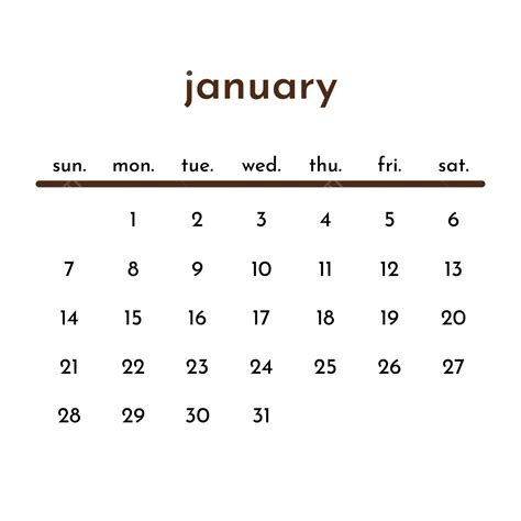 Desain Templat Kalender Coklat Januari 2024 Vektor Januari 2024