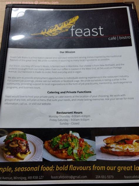 Online Menu Of Feast Cafe Bistro Restaurant Winnipeg Manitoba R3b