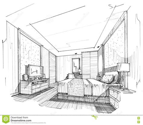 It involves creating floor plans furniture layouts and designing the look and feel of a space. Sketch Interior Perspective Bedroom, Black And White ...