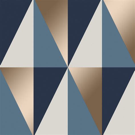 Horden Geometric Triangle Wallpaper In Blue And White And Gold I Love