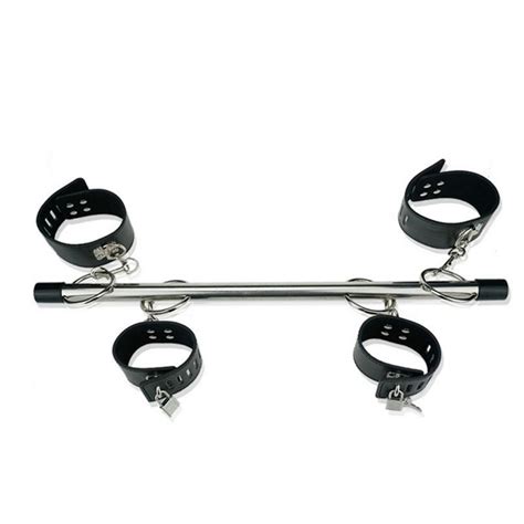Trendy Sex Slave Bondage Restraint Wrist Ankle Cuffs With Stainless Steel Pole Spreader Bar