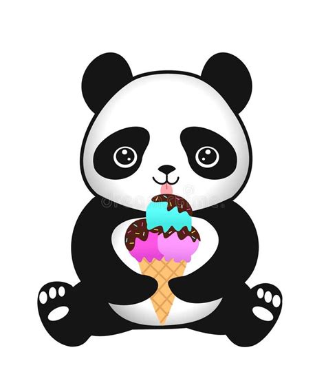 Cute Cartoon Baby Panda With Ice Cream Vector Illustration Stock