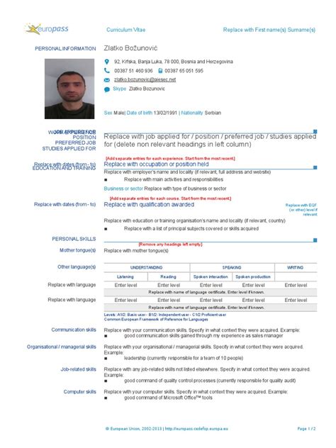 Cover letter of uk europass cv template is also available. CV Template Europass | Communication | Technology
