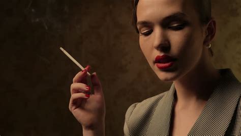 Beautiful Woman Smoking Cigarette In Stock Footage Video