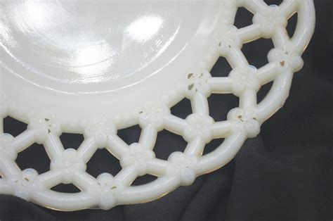 White Milk Glass Lace Edge Plate Flowers 7 38 Early Etsy