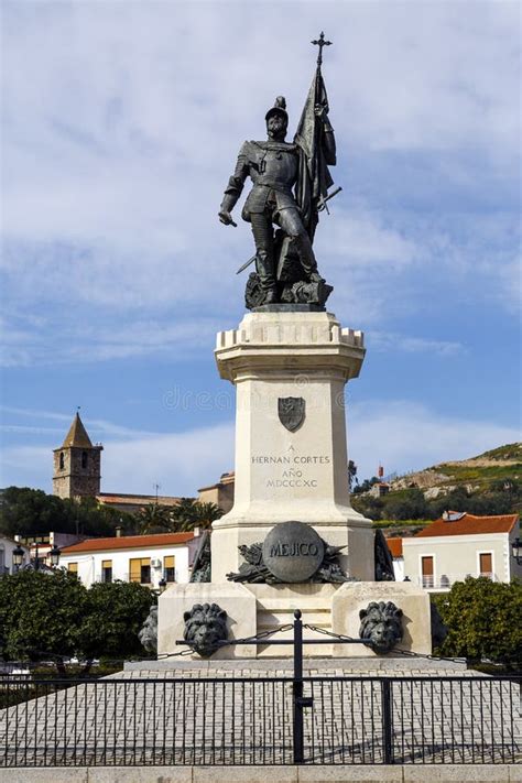 Statue Of Hernan Cortes Mexico Conqueror Medellin Spain Stock Image
