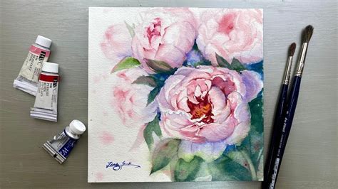 Watercolor Painting Pink Peonies Tutorial Step By Step Youtube
