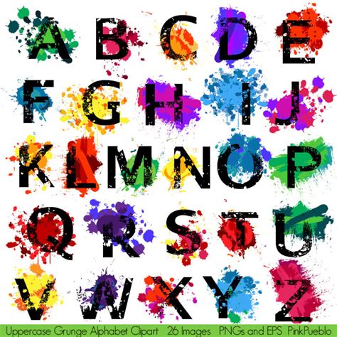 Grunge Alphabet Font With Graffiti Paint Splatters Letters Etsy