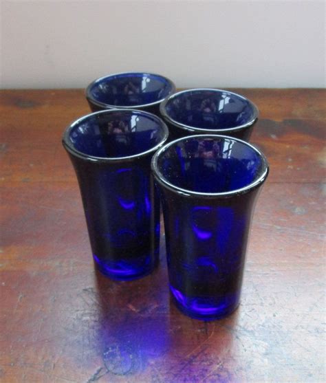 Set Of 4 Tall Fluted Cobalt Blue Shotglasses Beautiful Etsy Shot Glasses Vintage House