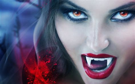 Red 2k Vampires Model Spatter Eyes Juicy Lips Red Eyes Woman