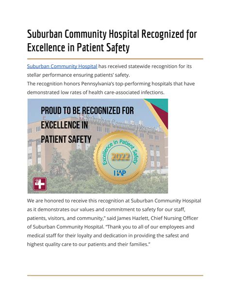 Suburban Community Hospital Recognized For Excellence In Patient Safety