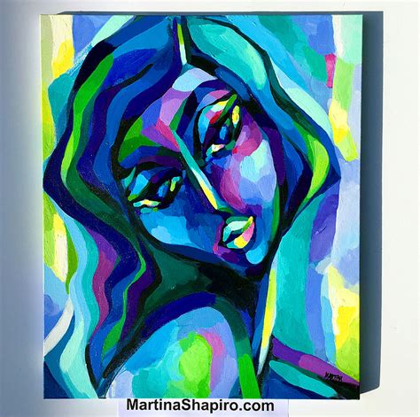 Dark Blue Woman Painting Abstract By Artist Martina Shapiro