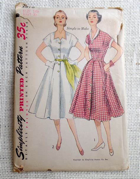 Vintage Pattern Simplicity 3878 Dress Sewing Full Skirt New Etsy