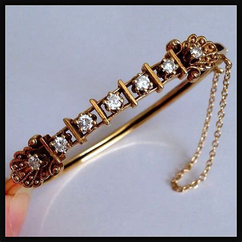 Vintage Diamond 14k Gold Hinged Bangle Bracelet 14kgoldbracelets