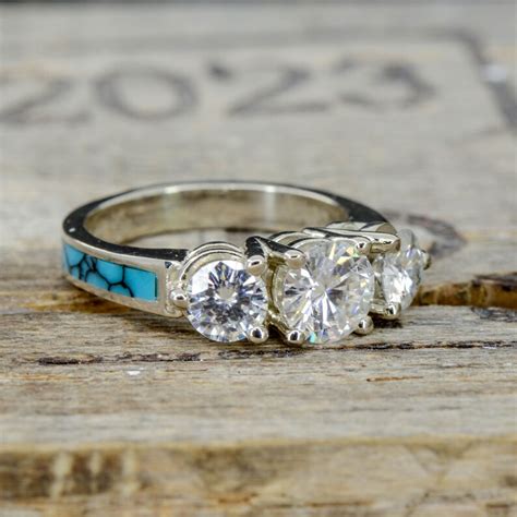 Women S Engagement Ring Moissanite Ring With Turquoise Etsy