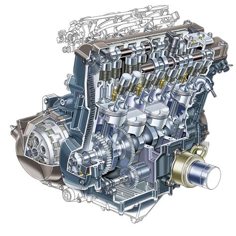 Kawasaki ZX12R Engine Cutaway Drawing In High Quality