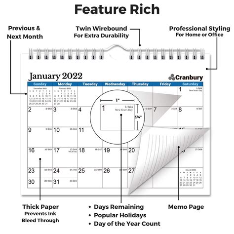 Cranbury Small Wall Calendar 2022 2023 Blue 8x6 Mini Wall