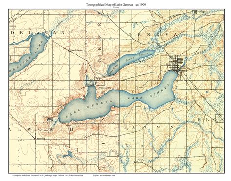 Lake Geneva 1900 Custom Usgs Old Topo Map Wisconsin Old Maps