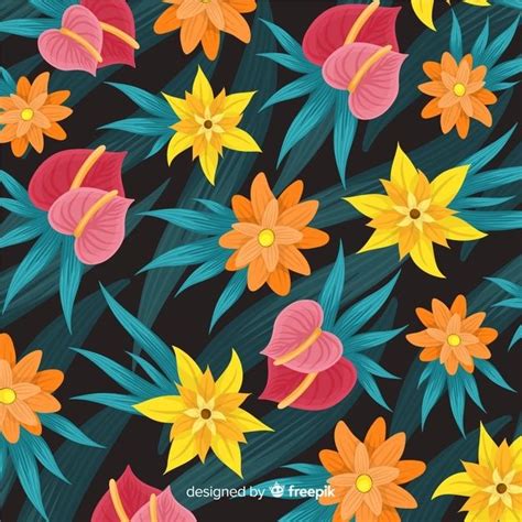 Free Vector Colorful Tropical Flower Pattern Background Tropical