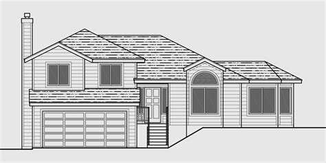 House Front Drawing Elevation View For 7117 Split Level House Plans