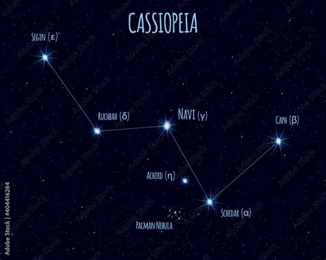 Cassiopeia Constellation Vector Illustration With The Names Of Basic