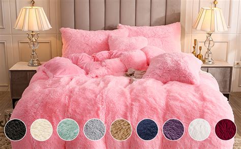 Uhamho Faux Fur Velvet Fluffy Bedding Duvet Cover Set Down Comforter