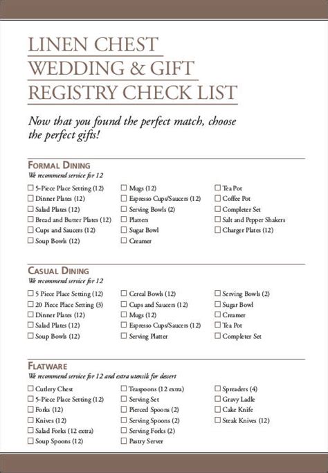 wedding registry checklists  samples