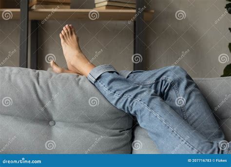 Close Up Of Woman Relax Barefoot On Sofa Stock Image Image Of Cozy
