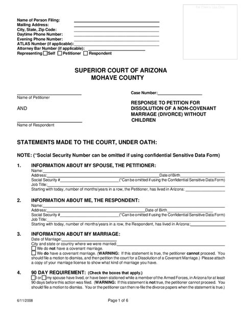 Printable Arizona Divorce Papers
