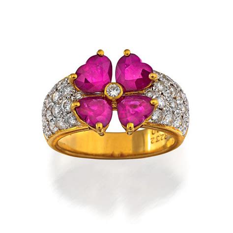 Flowerhead Ruby And Diamond Ring Rings Jewellery