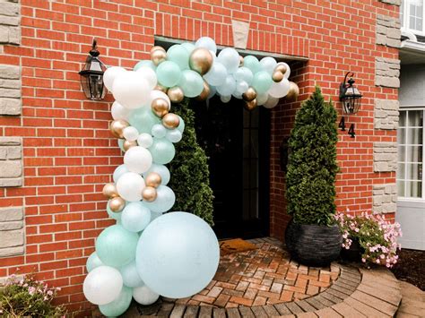 outdoor balloon half arch at entrance balloon decorations flower wall backdrop decorating