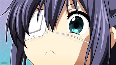 Close Up Eyepatch Purple Hair Short Hair Blush Aqua Eyes Anime Girls