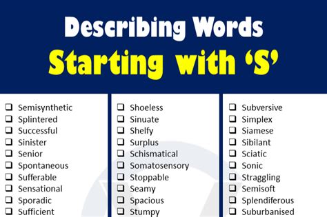 List Of Descriptive Words That Start With The Letter S Grammarvocab