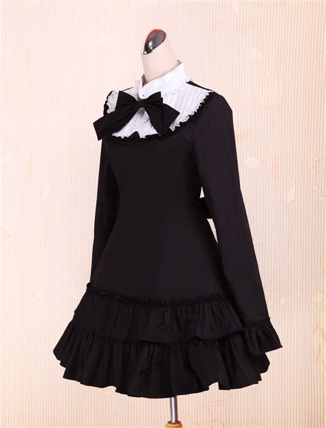Zeromart Black Cotton Ruffle Bow Vintage Victorian Gothic School Lolita