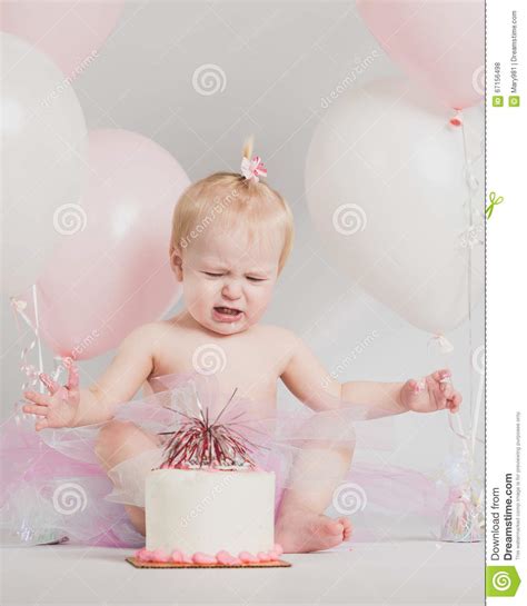 One Year Old Birthday Portraits With Smash Cake Stock Photo Image Of