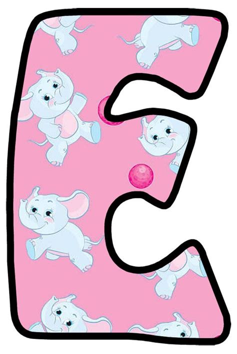 The Letter E Has Elephants On It And Is Pink With Black Outline Which