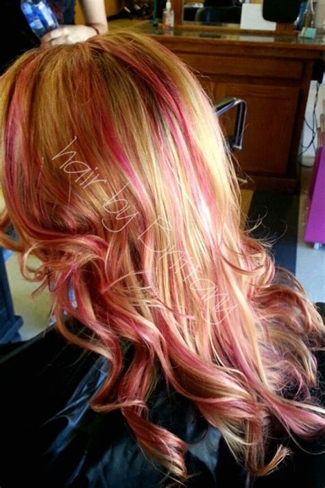 Pink Magenta Highlights Blonde Fun Summer Hair Hair By Brittany