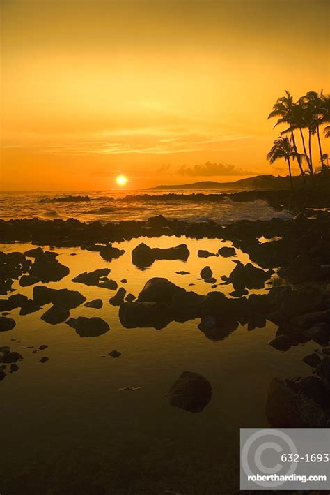 Sunset Poipukauai Hawaii Stock Photo