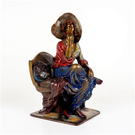 Bid Now Isaac Maimon Painted Bronze Sculpture Lady With Sun Hat