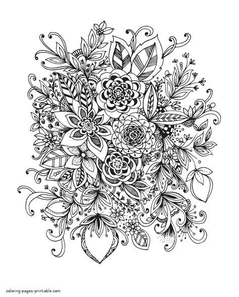 Very Detailed Flowers Coloring Pages For Adults Hard To Color All